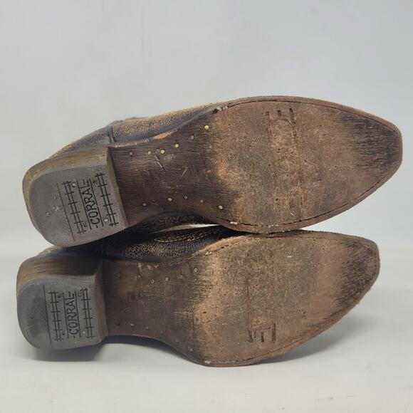 Corral Boots Youth 5 Brown Wing Cross Western Cowboy Leather Snip Toe Rodeo - Picture 12 of 13